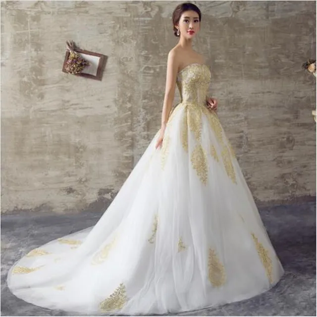 Gold White and Off the Shoulder Bridesmaid Dress
