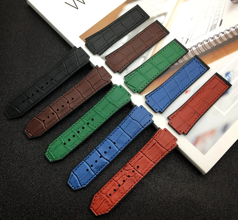 

Luxury brand real cow leather For Hublot strap for Big Bang belt Men Watchband 25*17mm watch band logo on stainless buckle tools