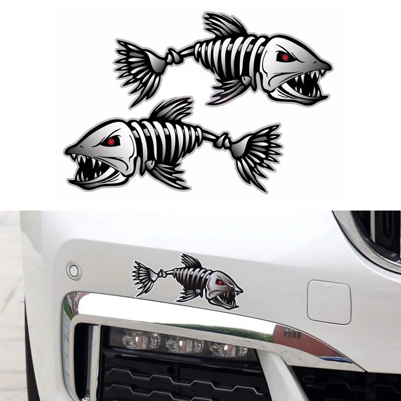 

1 Pair Skeleton Fish Bones Car Stickers Auto Window Door Car Vinyl Boat Sticker Funny Car Decal Car Accessories