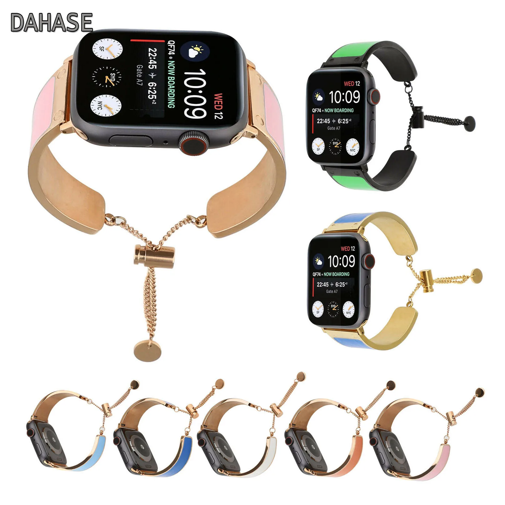 

Women Watch Band for Apple Watch Stainless Steel Band 40/44mm 38/42mm Watch Strap for iWatch Series 5 4 3 2 1 Colorful Bangle