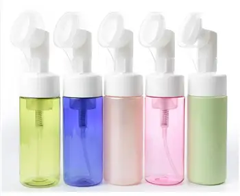 

150ML few colors plastic PET bottle with foaming pump silicon brush massage head for facial foam/mousse/cleanser/soap skin care