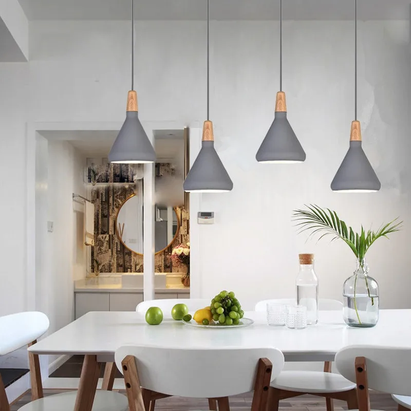 

Bar Pendant Lighting Kitche Gray Pendant Light Modern LED Lamp Hotel Wood Lights Room Study Office Ceiling Lamp Bulb Include