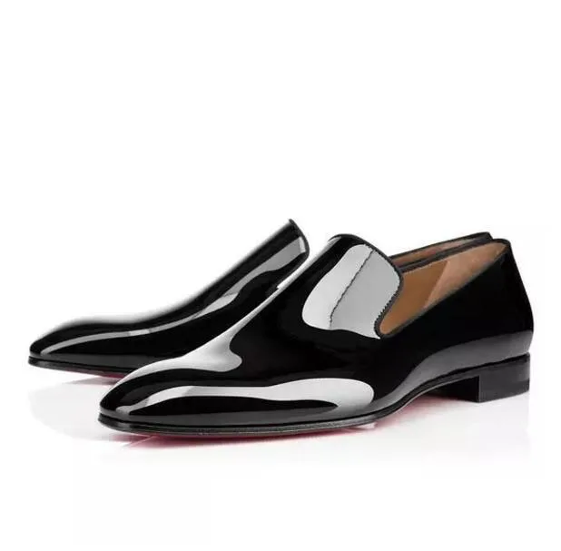Мужская повседневная обувь в сдержанном стиле наивысшего качества; собственный бренд; туфли на плоской подошве с красной подошвой и одуванчиком; черные лакированные кожаные туфли