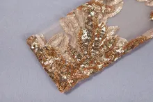 CHIC VITA 2017 Women New Sequin Embellished Floral Mesh Long Sleeve Bandage Dress