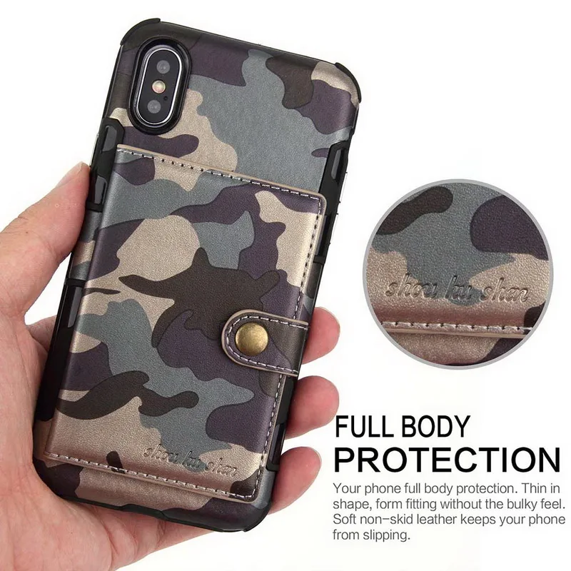 Fashion 2 in1 Camouflage Army Camo Phone Case For iPhone XS Max XR Flip