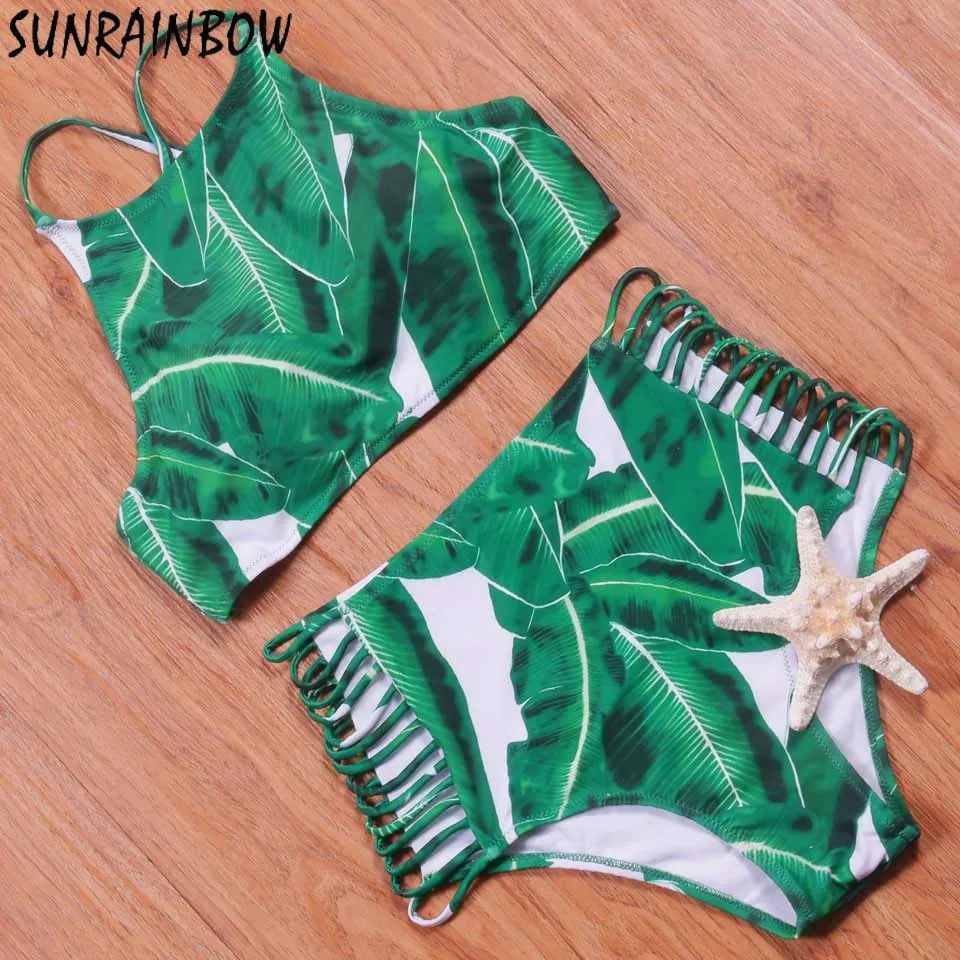 

SUNRAINBOW 2019 Sexy New Women Swimwear Print High Neck Bikini Swimsuit Brazilian Bikinis Set Bathing Suit Padded Beach Wear