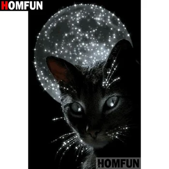 

HOMFUN Full Square/Round Drill 5D DIY Diamond Painting "Black cat moon" 3D Diamond Embroidery Cross Stitch Home Decor A21355
