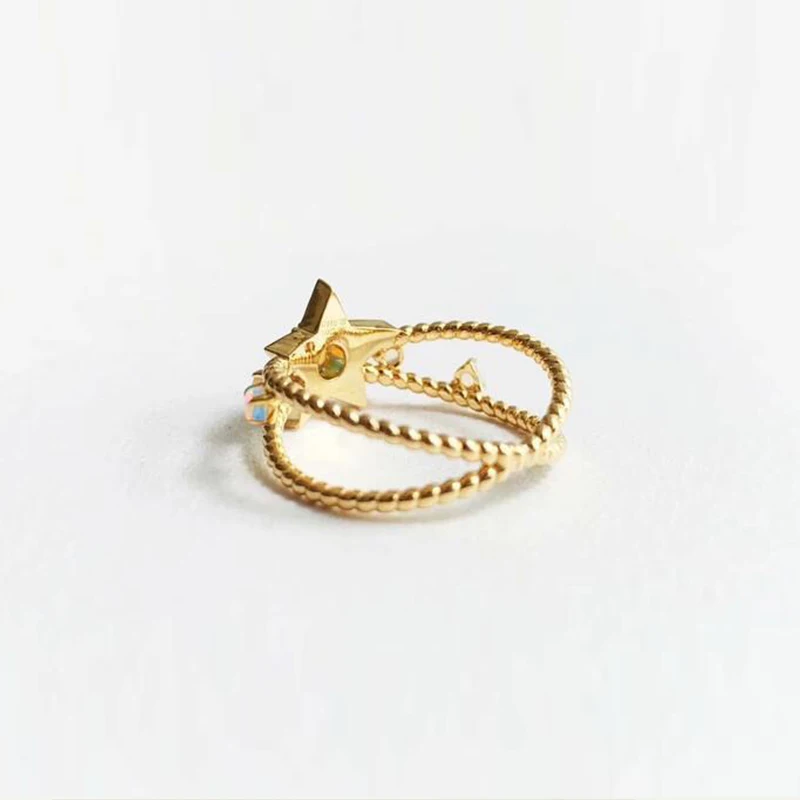 Aazuo, 18 K, желтое золото, натуральный опал, настоящее бриллиантовое кольцо со звездами для женщин, подруг, мамы, очаровательные ювелирные изделия, модный подарок на любовь, маленький тонкий