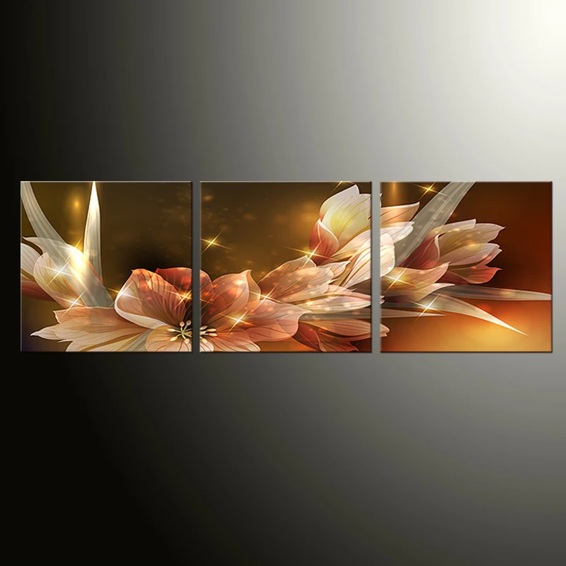 3 Panel Wall Art Canvas Painting Classic Gold flower Home Decoration