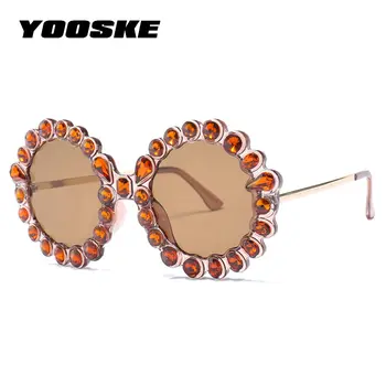 

YOOSKE Diamond Sunglasses Women Luxury Brand Design Flash Round Sun Glasses Vintage Shades Female Mirror Sunglass UV400