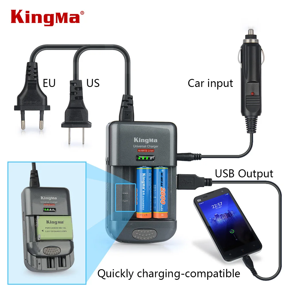 KingMa Universal Multi Port USB Car Charger AC Power Adapter 5V/12V 1A for Mobile Phone Digital Camera and Xiaomi yi Camera