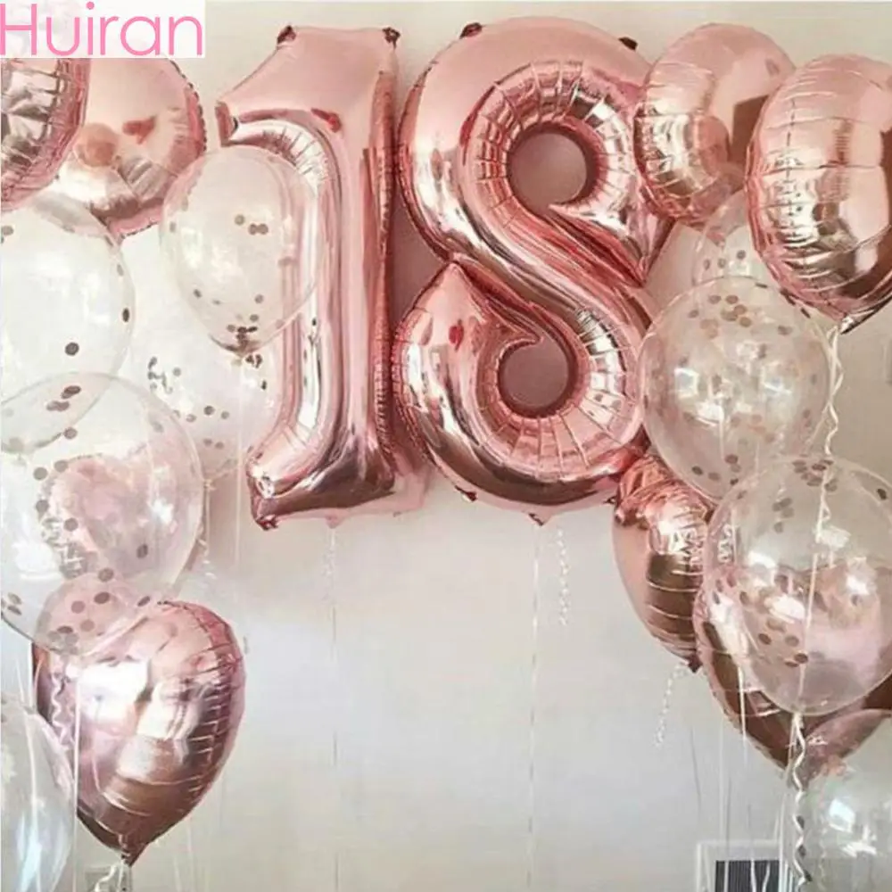 Huiran воздушные шары с днем рождения, розовое золото, баллоны с цифрами, баллоны на 18 дней рождения, праздничные украшения для детей и взрослых, 18 дней рождения