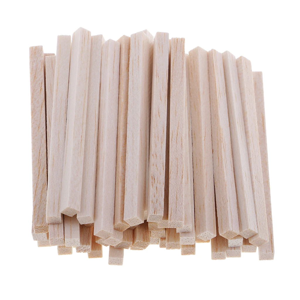  50x Natural Unpainted Blank Balsa Wood Stick Rods for DIY Model Making Woodcraft Hobbies Handmade Toys Accessories 5/8/11cm