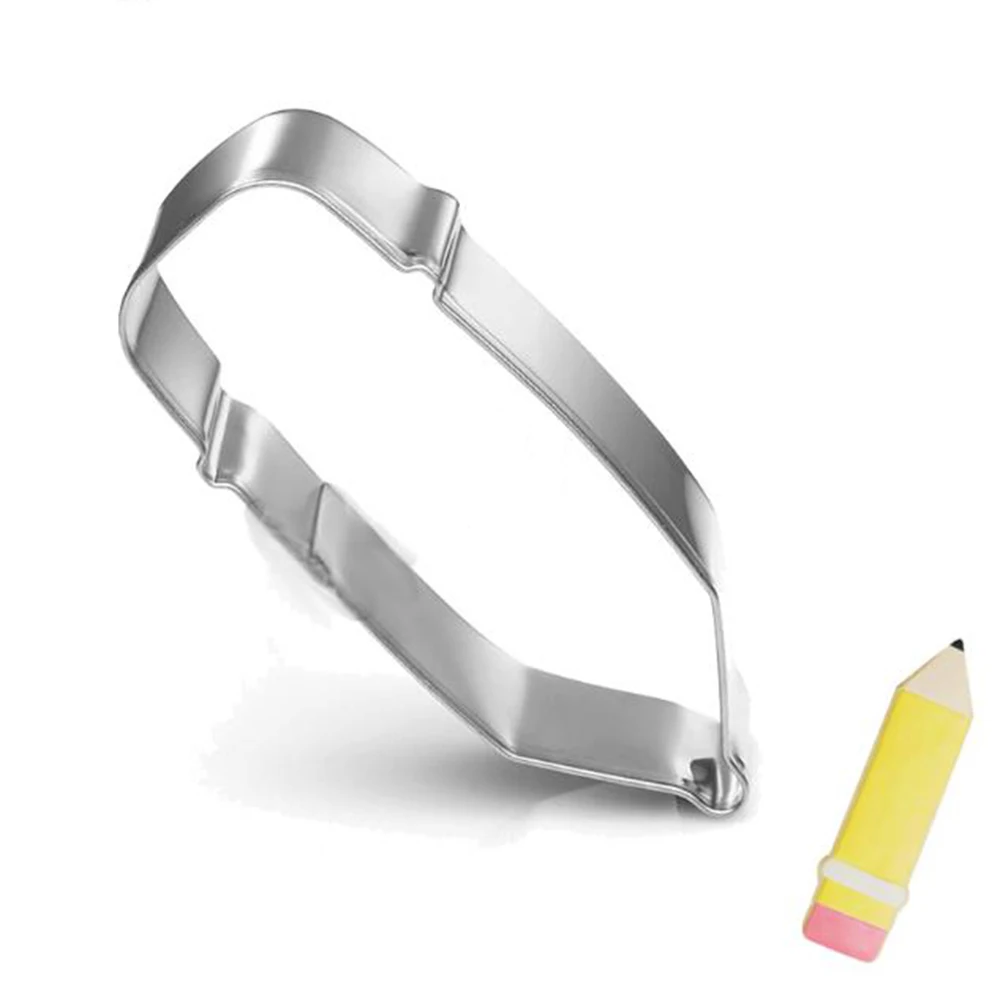 

1Pc Stainless Steel Cookie Cutter For Fondant Cake Decoration Tools Pencil Shape Biscuits Mold Printed Card Kitchen Baking Tools