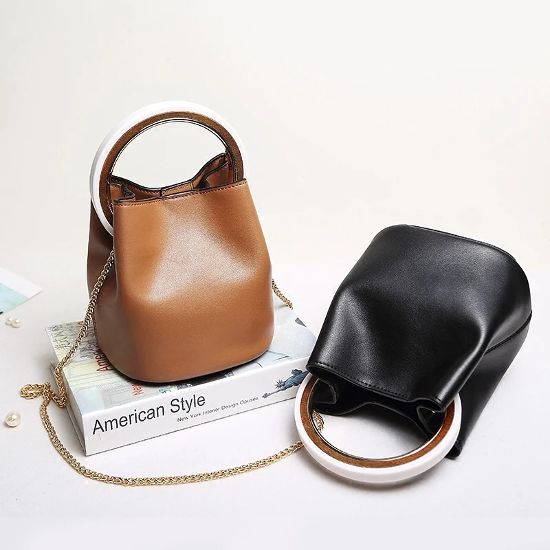 

Leather handbags new chain Messenger bag mini bag ring hand bag hand bag bucket leather