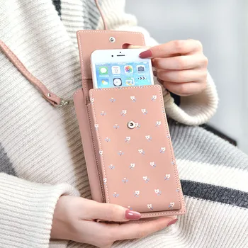 

JIAMEN Fashion Printing Flower Women Wallet Multifunction Phone Multi-Function Wallet Women Mini Shoulder Bags Young Girl Purse