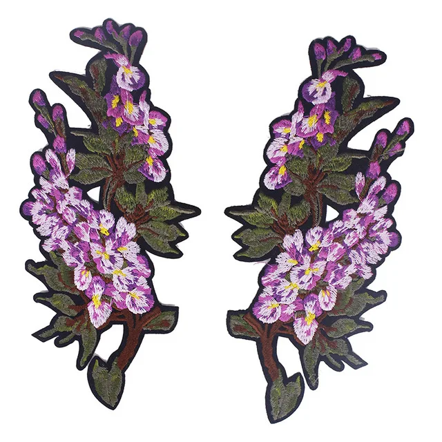 1pair Violet Flower Patch Embroidered Patches Floral Applique Sew on