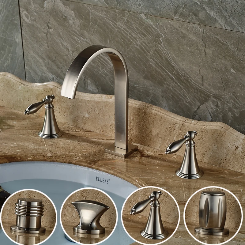 

Newly Bathroom Dual Handle Basin Sink Faucet Deck Mounted 3 Holes Widespread Mixer Water Taps for Bathroom
