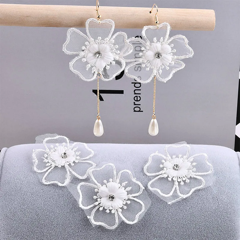 

Korea fairy pure white organza lace embroidery flowers cloth earrings collars DIY jewelry accessories material package