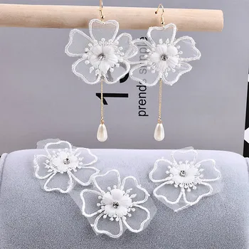 

Korea fairy pure white organza lace embroidery flowers cloth earrings collars DIY jewelry accessories material package