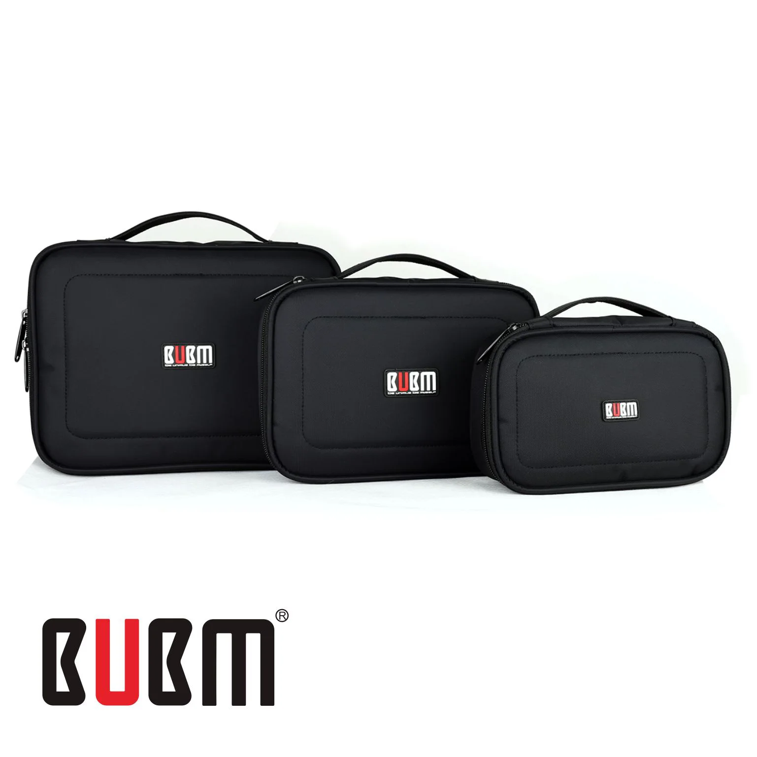 Koop BUBM 3 Stks set Zwart Waterdichte Draagbare Reizen Organizer Case Functionele Cosmetische Tas Voor iPad Mini iPhone Gopro Camera