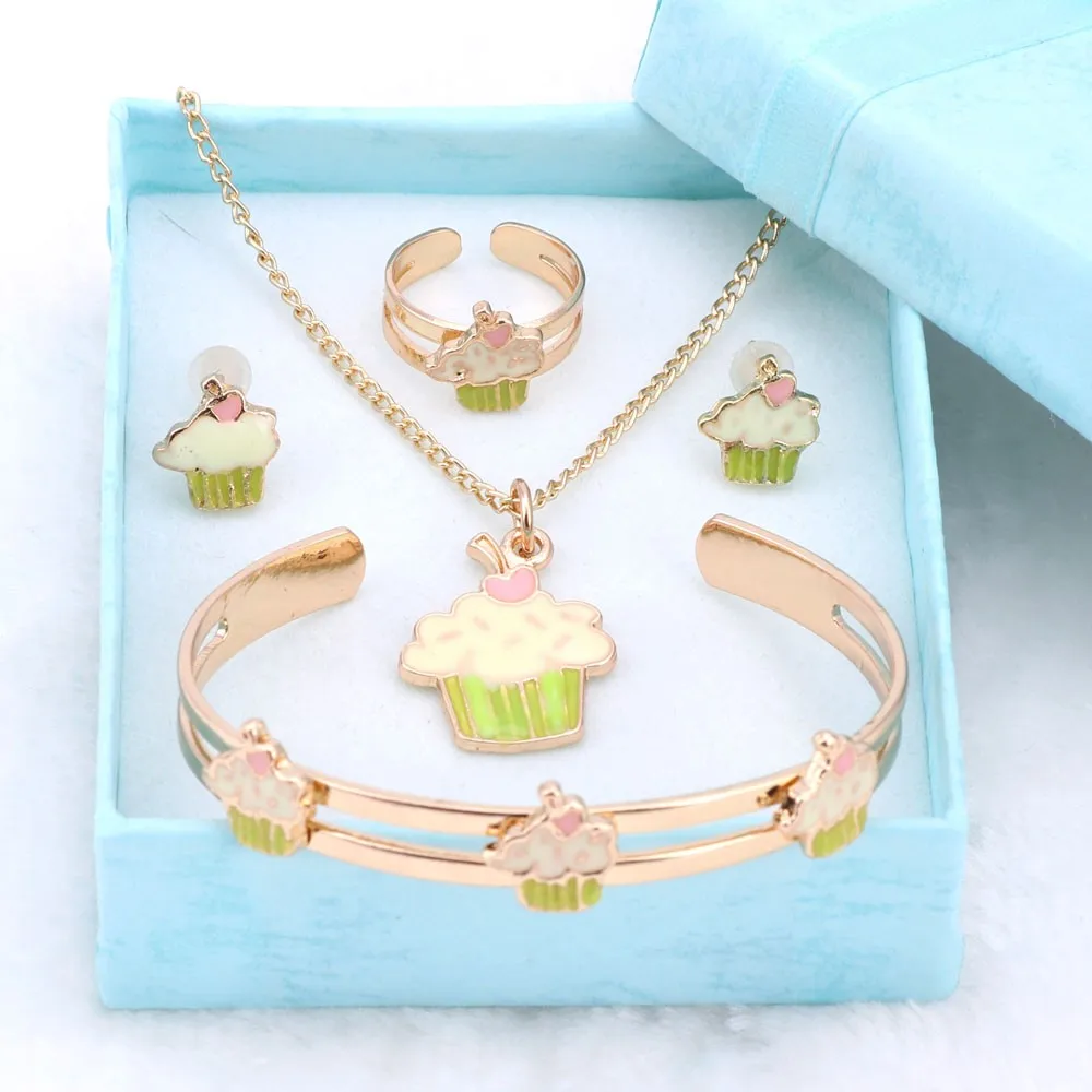 Золотой цвет милый модный ожерелье Набор браслетов для детей Детский костюм комплекты ювелирных изделий+ Подарочные коробки 4 цвета