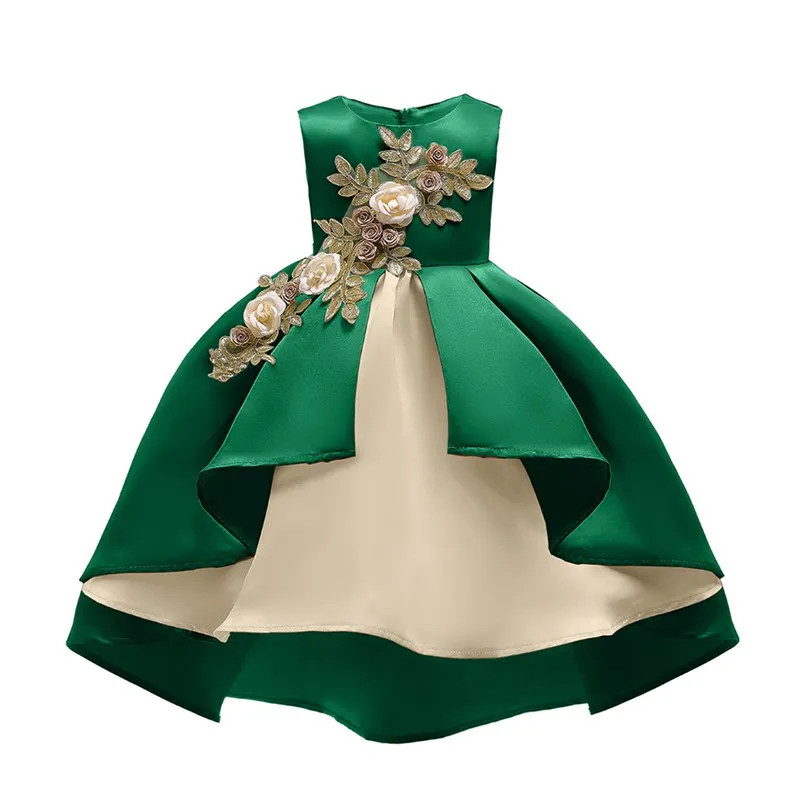 

VOGUEON Flower Girl Wedding Dress Summer Sleeveless Ruched Tailed Princess Costume Kids Pageant Birthday Party Evening Ball Gown