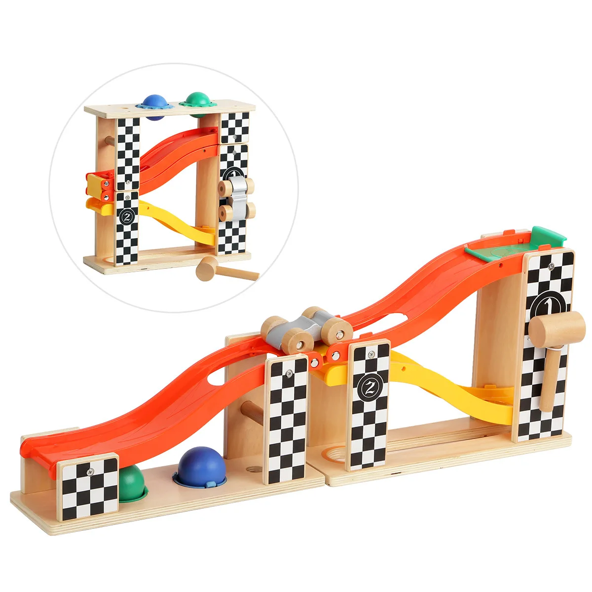 2 In 1 Wooden Rail Sliding Block Car Children Toy Puzzle Toy Car Model
