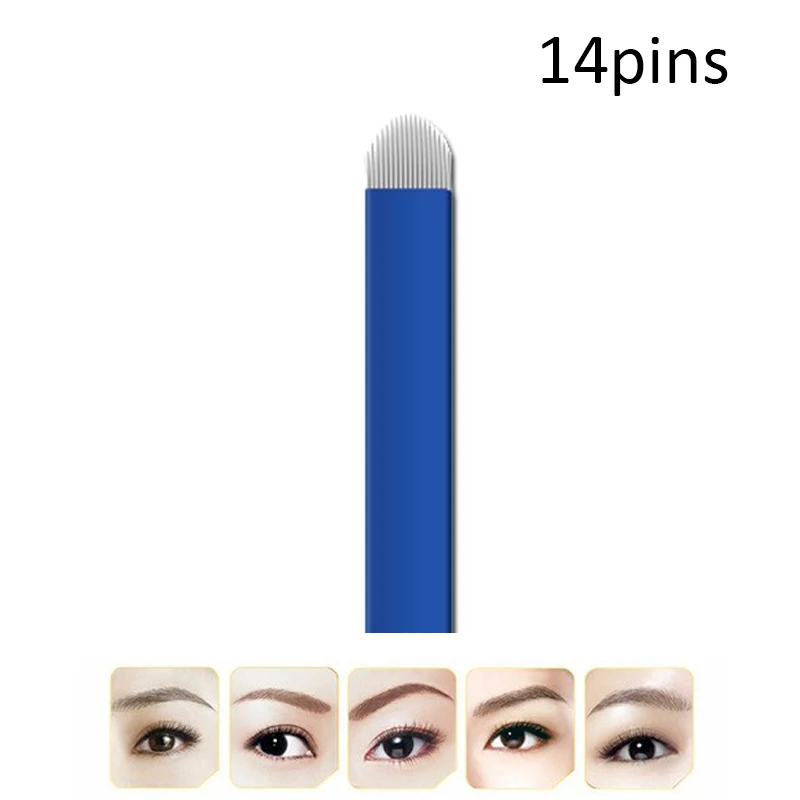 

hot sale 100pcs/lot 14pins eyebrow tattoo needle for Flexible Permanent Makeup 3D Microblading pen with high quality