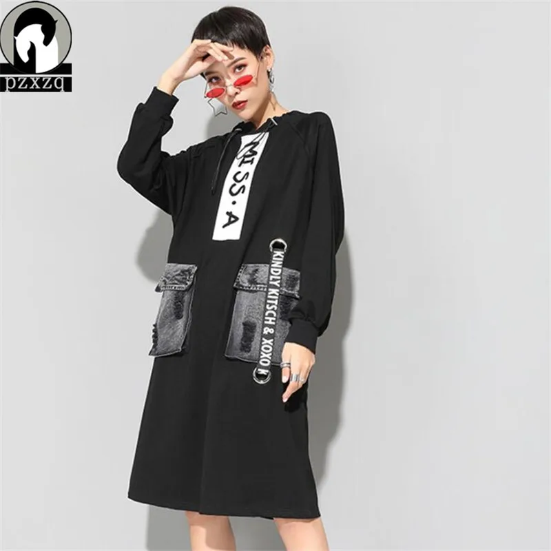 

Hot Black 2018 Autumn Women Casual Denim Dresses Pockets Elegant Cowboy Fashion Women Feminino Lady Straight Loose Dress Jeans