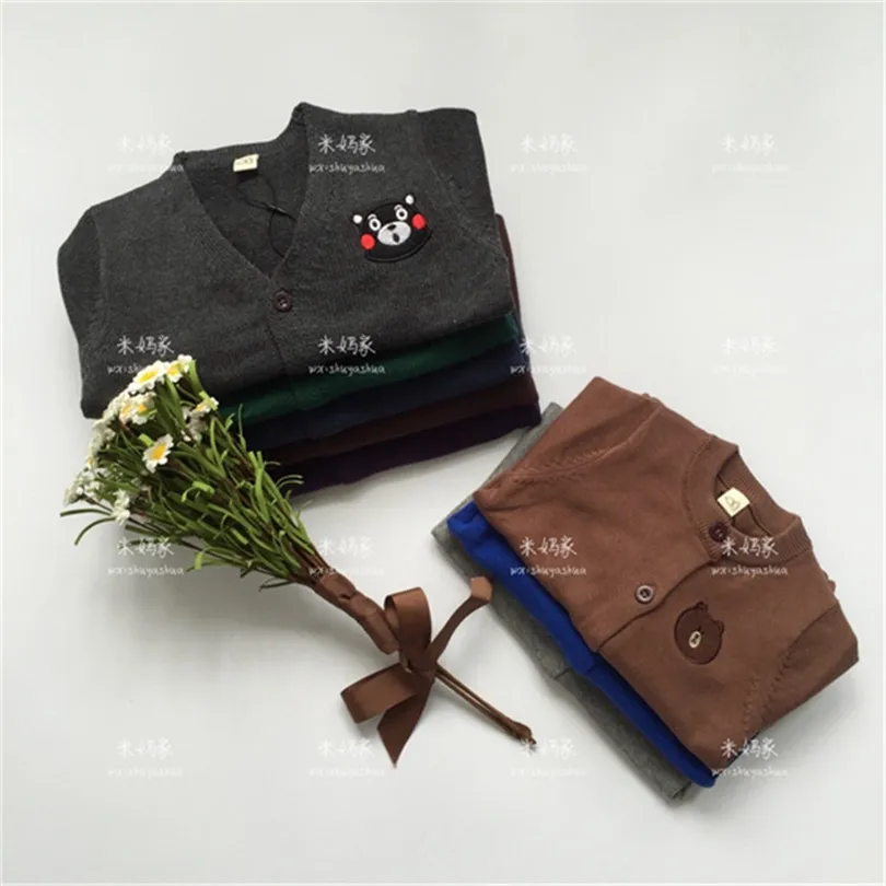 baby and girls Autumn winter Beard Brown BunnyCony Line Cartoon-pattern solid cotton coats knit cardigan kids jackets | Детская одежда