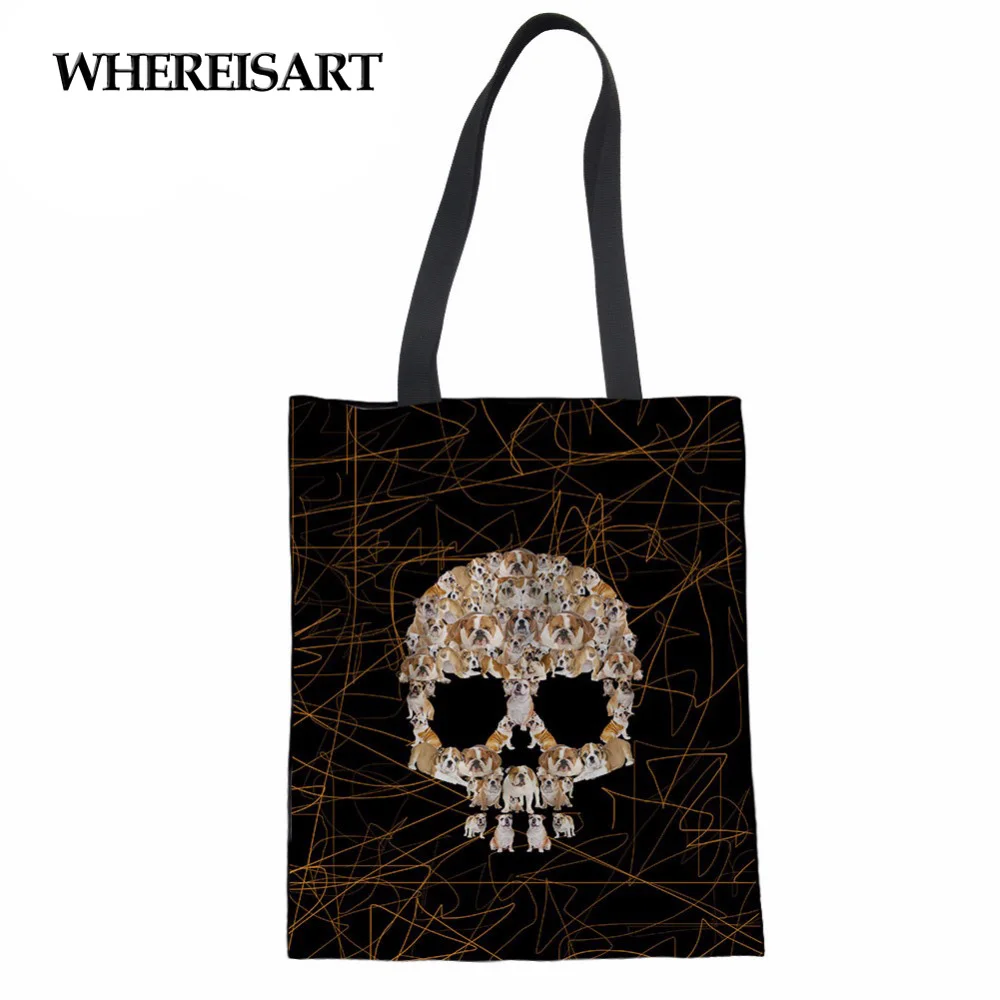 WHEREISART Женская хлопчатобумажная хозяйственная сумка в стиле панк с принтом черепа женские Эко сумки черные винтажные Mochila Softback школьные сумки для девочек