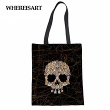 WHEREISART Женская хлопчатобумажная хозяйственная сумка в стиле панк с принтом черепа женские Эко сумки черные винтажные Mochila Softback школьные сумки для девочек