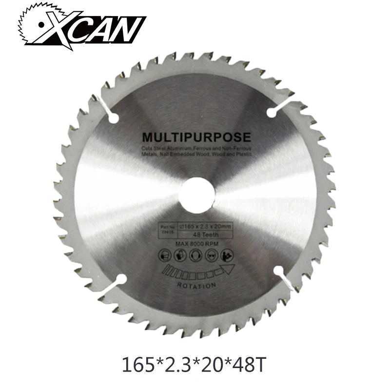 XCAN  HSS  TCT circluar saw blade 165*2.3*20mm for cut wood /steel/plastic 48T Multipurpose wood saw blade