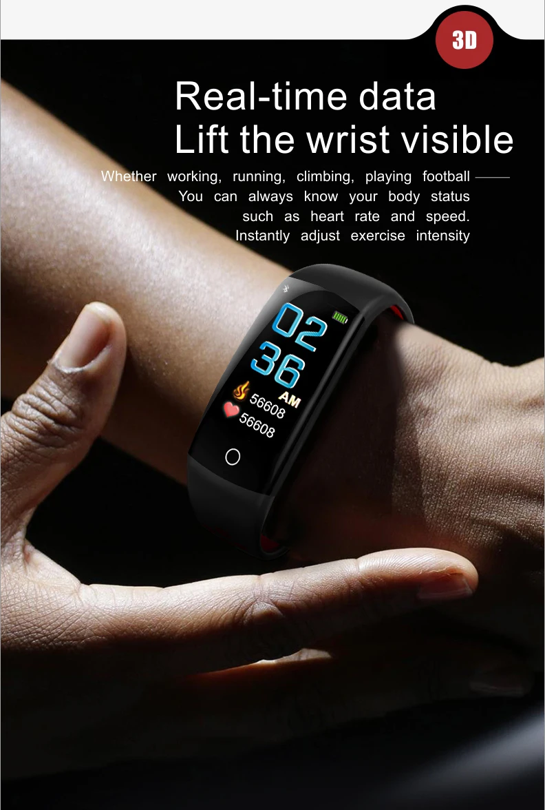 Q6S смарт-браслет IP68 Водонепроницаемый Спорт Для мужчин браслет крови Давление Цвет Экран часы Фитнес трекер калорий, шагомер