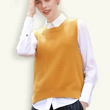 Женский свитер с круглым вырезом из чистого кашемира, длинный жилет с длинными боковыми разрезами, вязаный пуловер без рукавов, женский свитер