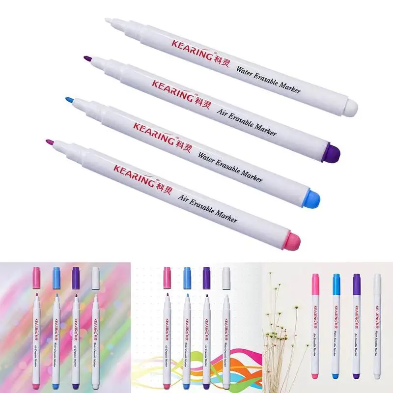 

4pcs Air / Water Erasable Marker Pen Fabric Marker Design Effect Writing Pens Color Stationery Office School Marking NoteTextile
