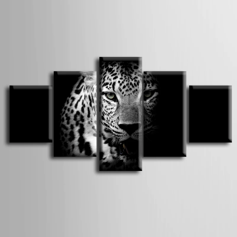 

Wholesale 5 pieces / set of Black Leopard series wall art for wall decorating home Decorative painting on canvas framed/ZT-3-23