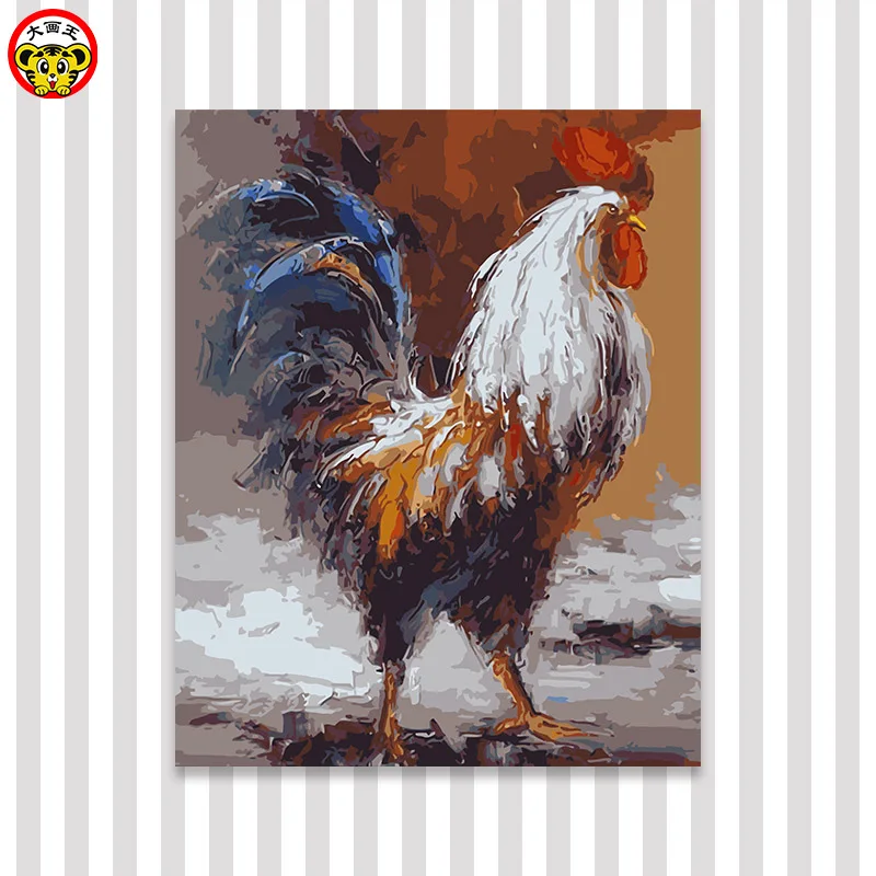 

painting by numbers art paint by number Fill color abstract animal thick oil multi paint knife draw big red rooster color canvas