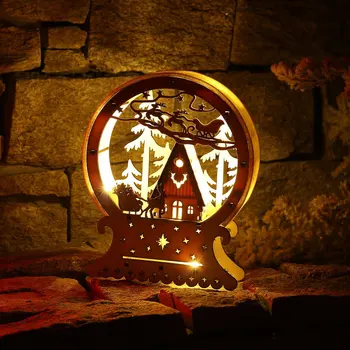 

Christmas Decoration Ornaments LED Lights Deer Cart Creative Christmas Gifts Luminous Wooden House Window Decorations