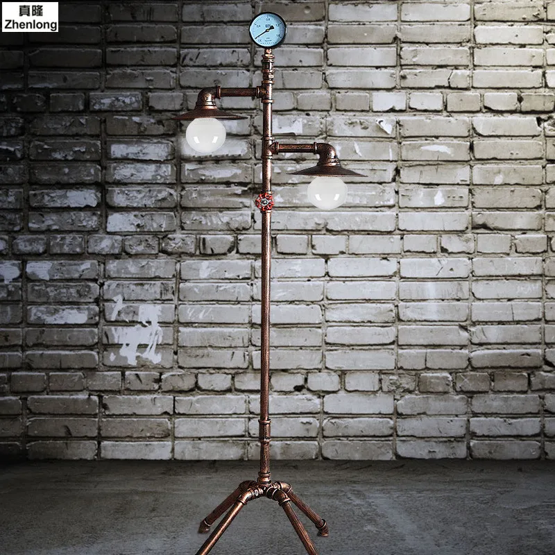 Creative Vintage European Floor Lamp Metal Vertical for Bedroom Living Room Lamps Indoor Lighting Fixture E27 Water Pipe Light