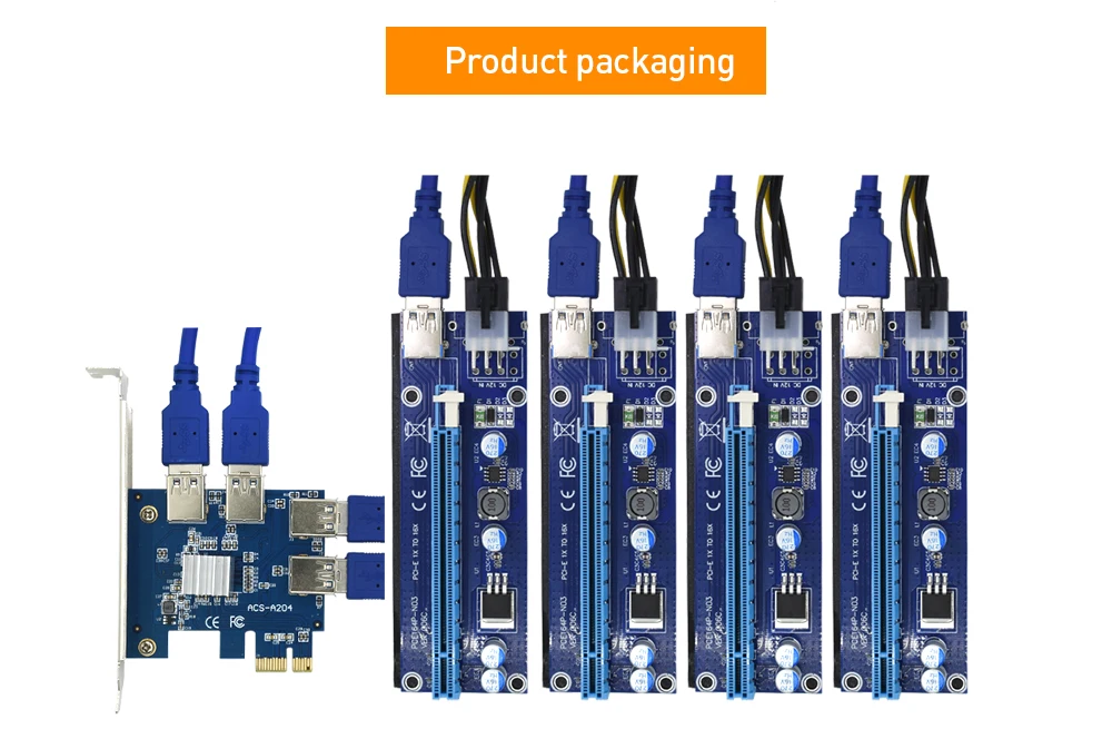 Лидер продаж PCIe pci-e PCI Express 1X к 16x Riser Card 1 до 4 USB 3.0 множителя концентратора адаптер для Bitcoin горно Miner