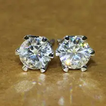 Solid 18 K 750 White Gold 1 Carat G-H VVS2 Super White Moissanit e Dia mond Stud Earrings Test Positive Lab Grown Brithday Gift