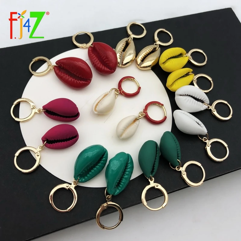 

F.J4Z New Nature Seashell Earrings Women Fashion Colorfull Coating Shell Hoop Earrings Summer Earrings Beach Jewelry Dropship