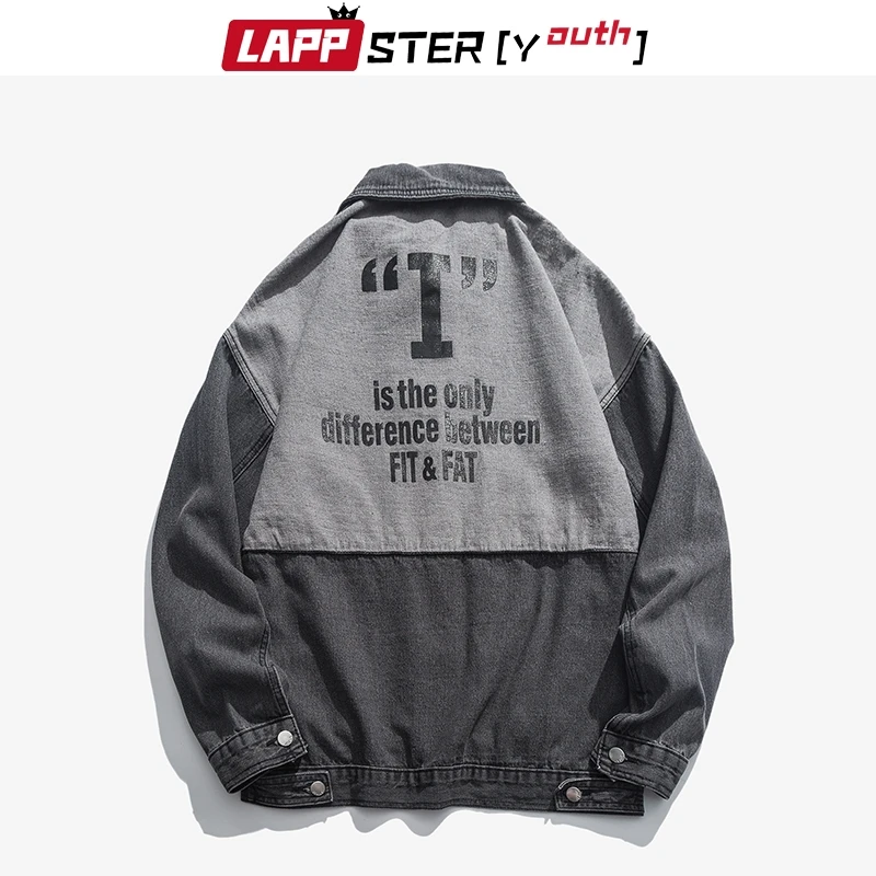 

LAPPSTER Men Japanese Streetwear Denim Jacket 2019 Windbeaker Mens Hip Hop Jeans Jackets Male Vintage Blue Color Block Jacket