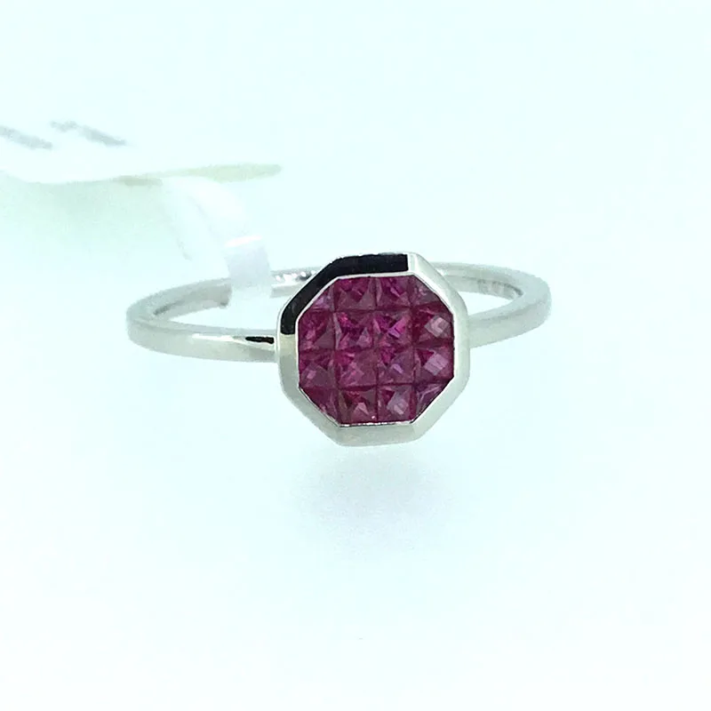 

ANI 18K White Gold (AU750) Women Wedding Ring 8mm Natural Ruby Ring Fine Enagement Gemstone Jewelry Sapphire Trendy Lady Ring
