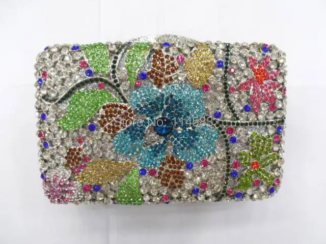 

8141-colorC Flower Floral box Fashion Wedding Bridal Metal Evening purse clutch bag handbag case