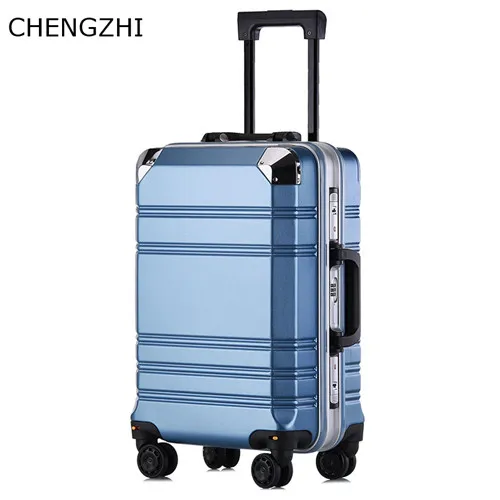 CHENGZHI стиль 2" 24Inch PC багаж на колёсиках Дорожный чемодан алюминиевая рама сумка на колесиках - Цвет: blue