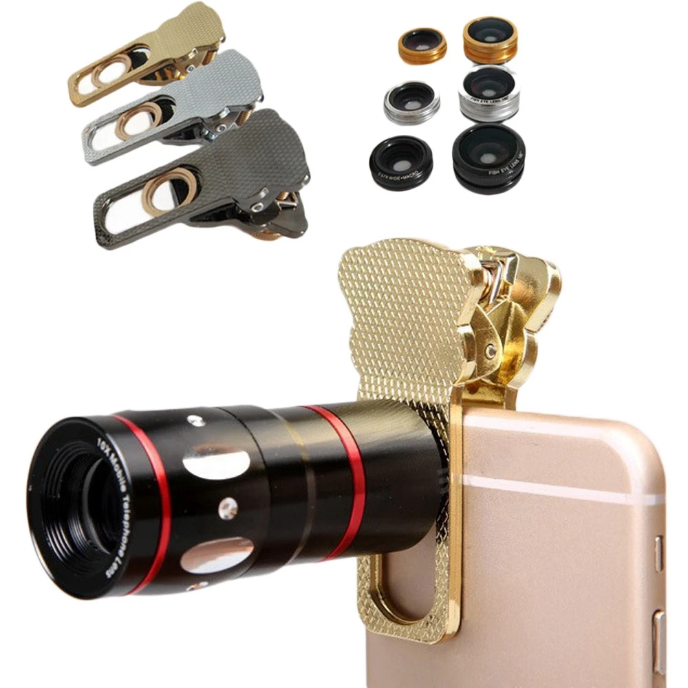 4 In 1 mobile phone lenses 10x Telephoto Clip+ Camera Kit Fish Eye+Wide