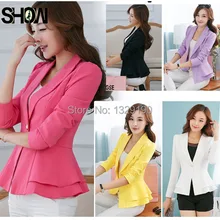 Женская новая мода, деловые официальные костюмы, пальто для работы, элегантное пальто с оборками, синий, желтый, белый, черный пиджак, офисный Блейзер-карандаш с баской 9907